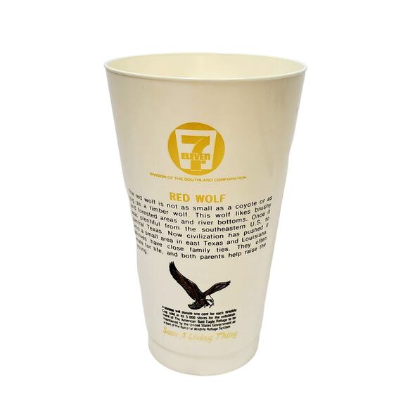 Vintage 1974 7Eleven Plastic Slurpee Cup Save a Living Thing Red Wolf - Picture 3 of 8